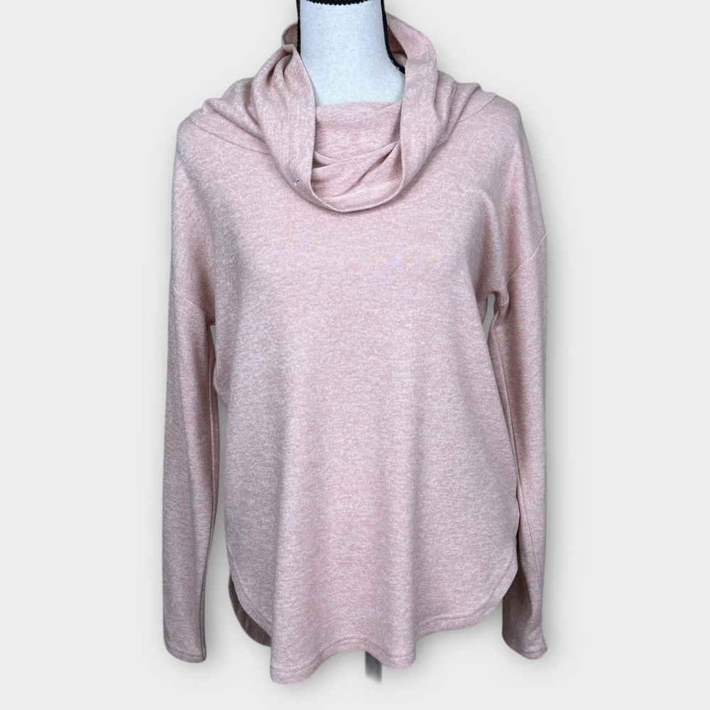 Prana Pink Marled Knit‎ Cowl Neck Long Sleeve Tunic Top Women's Oversized XS
